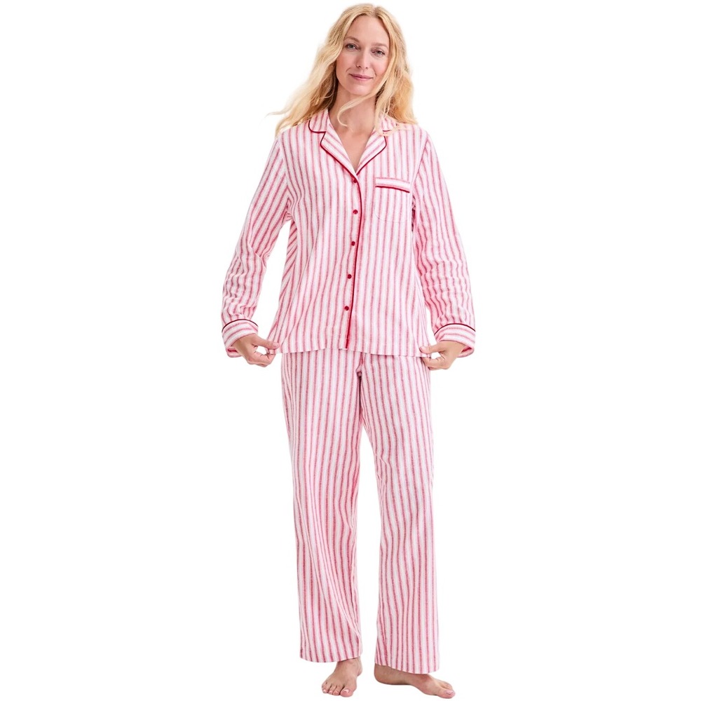 Charter Club Womens Red White Striped Cotton Flannel 2-Pc Pajamas Set Small